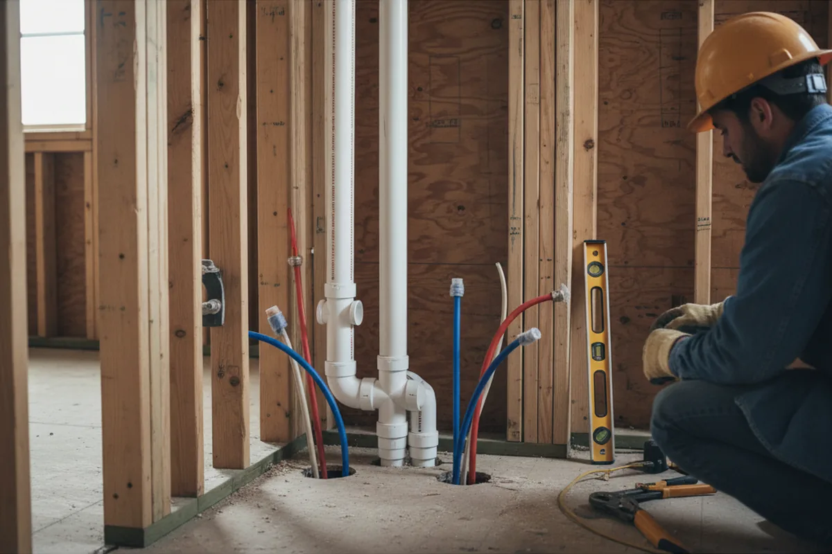 Drain and supply rough-in during Sump Pump Repair in Sullivan